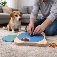 Papan Cakar Anjing Kayu Solid Berputar dengan Mangkuk Stainless Steel, Mainan Puzzle Pengisi Makanan Lambat, Pengayaan Interaktif untuk Anjing