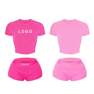 Felpa con Logo personalizzato camicie estive Shorts Loungewear donna Set allenamento modale due 2 pezzi Set per donna