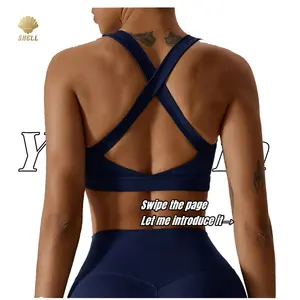 Luluxixiyaya LULU Series Sports Cross Back Sexy Big Cut Out Yoga Fitness Yoga Weaar Skin Feel Top Push Up Bra