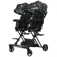 Poussette double pour jumeaux, landau double avec cadre en acier inoxydable, design pliable, coton léger pour deux sièges et enfants