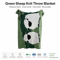 Couverture en tricot Green Sheep, style Boho Farmhouse Cottagecore, double face, en polaire moelleuse à texture tissée, pour chambre d'enfant et toile de fond photo