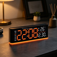Jam Alarm Meja Digital LED dengan Lampu Ambient, Alarm Ganda, Tampilan Suhu, Tanggal, Hari, Output USB, Kecerahan Otomatis