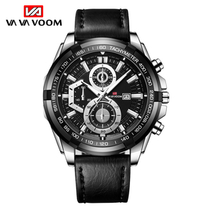 Luxury Mens Chronograph <b>Watch</b> Rose Gold Black <b>Case</b> Leather Strap Sport Wristwatch With Date For Me - Product Image 5