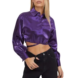 2022 Nieuwe Collectie Chic Oversized Korte Top Casual Losse Vrouwelijke Vrouwen Zijde Dame Elegante Partij Blouses