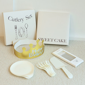 Ensemble de vaisselle française personnalisé pour gâteau d'anniversaire, couteau, fourchette, assiette, <span class=keywords><strong>film</strong></span> d'étanchéité en plastique de qualité alimentaire, haut de gamme, motif goutte d'eau, cinq-en-un - Product Image 1