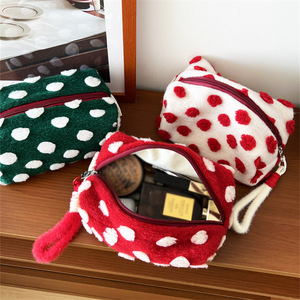Hot Sale Wool Felt Polka Dot Cosmetic <b>Bag</b> Portable Makeup Storage Large Capacity Toiletry <b>Bag</b> Christmas Inner Pouch Clutch - Product Image 2