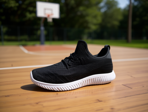 Scarpe da corsa in maglia da uomo nere con lacci, tomaia in rete traspirante, suola in gomma, intersuola in EVA, per tutte le stagioni, stile casual da basket - Product Image 2
