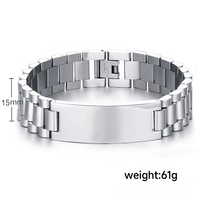 Bracelet vintage pour homme style motard en acier inoxydable noir mat avec barre d'identification vierge pour gravure laser, bijou de caractère, vente en gros