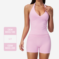 Nouvel ensemble de yoga pour femme, extensible et sculptant, avec haut licou à col en V et effet ventre plat, idéal pour l'entraînement et les sports quotidiens en extérieur