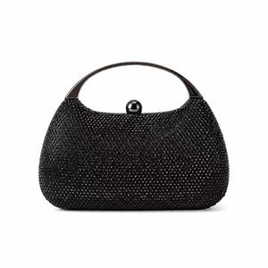 Pochette élégante demi-lune perlée, sac de soirée scintillant pour femme, sacs à main de mariée élégants en strass avec chaîne - Product Image 2