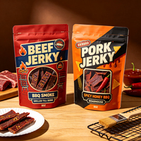 Sacs d'emballage personnalisés en papier kraft avec fenêtre pour viande séchée, biltong et bœuf jerky, avec fermeture à zip