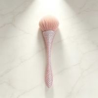 Kuas Makeup Vegan Bulu Sintetis Berhiaskan Rhinestone Multiwarna Gagang Berkilau Besar untuk Kecantikan dan Kuku