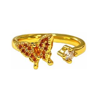 Ensemble de bagues ajustables R109 en laiton plaqué or 18 carats avec zircone cubique <span class=keywords><strong>orange</strong></span>, motifs papillon et fleur, pour femme, bijoux tendance - Product Image 5