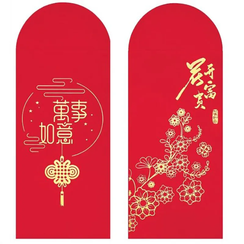 Amplop Hadiah Uang Amplop Merah Mewah Tiongkok, Desain Amplop Saku Merah dengan Foil Emas