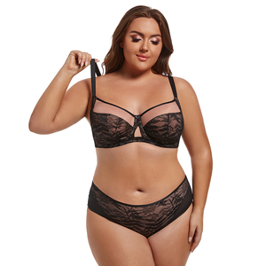 ชุดชั้นในบราลูกไม้ปักลายฉลุบางเฉียบ ปรับได้ ใส่ได้ทุกวัน ช่วยยกกระชับทรง พร้อมกางเกงในไซส์ใหญ่ - Product Image 1