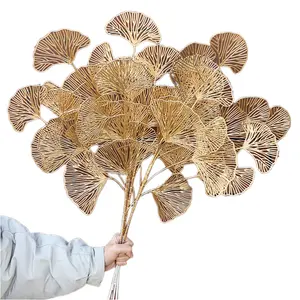 New Arrivals 3 Forks Golden Ginkgo Biloba Leaf Artificial Flowers In Bulk For Home Decoration