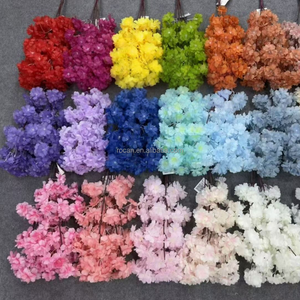 Rosa giallo bordeaux fiori di ciliegio di seta fiori di ciliegio bianco fiore di ciliegio Bouquet Sakura per la decorazione della festa di nozze - Product Image 1