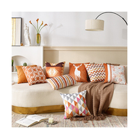 Buti personnalisé Style bohème Orange velours jeter taie d'oreiller carré brodé point coussin géométrique Boho canapé décoratif