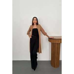 Cárdigan de Punto Casual al por Mayor, Mangas Color Camel, Largo, Estampado Sólido, Decoración con Botones, para Otoño e Invierno - Product Image 4