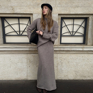 Ensemble pull et jupe pour femme, tricot à manches longues, col rond, avec jupe queue de poisson, nouvelle mode automne 2026, tenue décontractée élégante - Product Image 1
