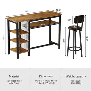 Conjunto de <span class=keywords><strong>Mesa</strong></span> de Bar para 2 Personas, <span class=keywords><strong>Mesa</strong></span> de Bar Moderna de Altura de Mostrador de Cocina y Taburetes <span class=keywords><strong>con</strong></span> 4 Estantes de Almacenamiento, Taburetes Tapizados en PU - Product Image 5