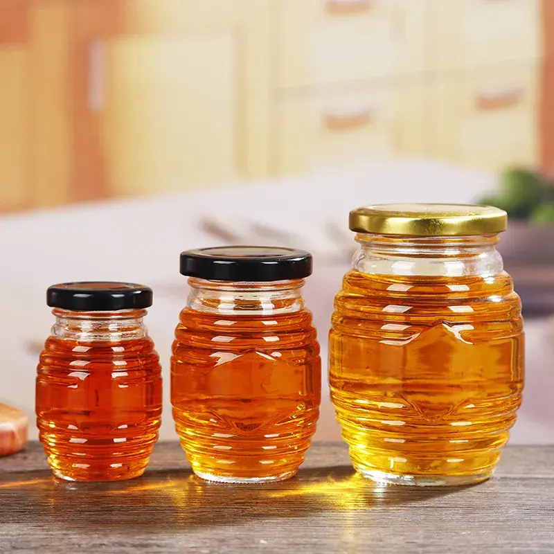 Atacado Garrafa De Vidro Honey Pot Jar Para Armazenamento De Alimentos Honeycomb Jar 120g 250g 500g 1000g Com Tampa