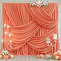 Gorden Latar Belakang Poliester Anti Kusut Warna Oranye 2 Panel untuk Dekorasi Latar Belakang Pesta Pernikahan, Baby Shower, Ulang Tahun