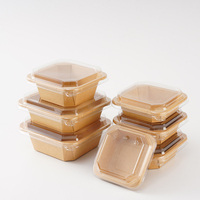Boîte à lunch jetable carrée en papier kraft avec couvercle transparent, étanche, pour la vente en gros, idéale pour la restauration rapide, les salades, les sushis et les gelées