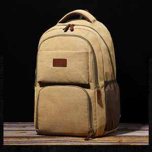 Mochila retrô de lona com vários compartimentos, bolso lateral de malha, bolsa para laptop de 15,6 polegadas, resistente ao desgaste, mochila vintage para viagens e acampamento - Product Image 3