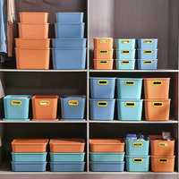 Ensemble de bacs de rangement en plastique PP pour la maison avec poignées, contenants alimentaires colorés avec couvercle, boîtes de rangement gain de place