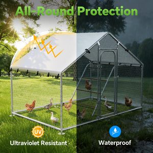 Enclos à poulets en métal 10x5x6.4ft, poulailler extérieur avec perchoir, couverture imperméable résistante aux UV, toit en forme de spirale - Product Image 3