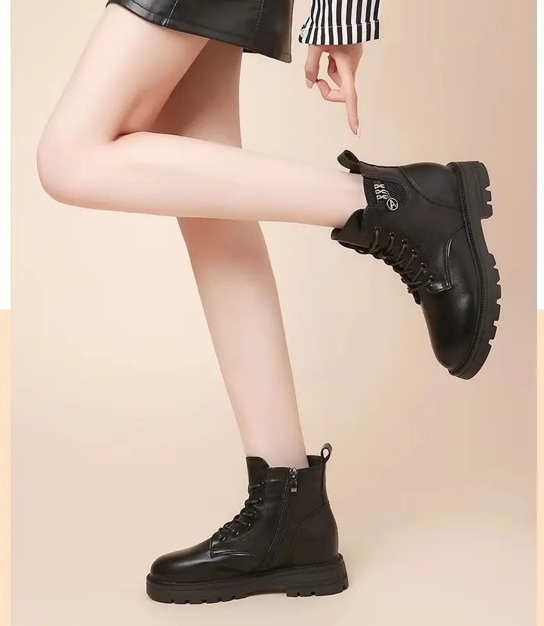 Customized High Quality Women Boots Breathable Student Shoe Lady Short Round Toe Leather Boots