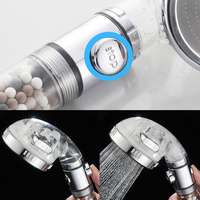 Pommeau de Douche Triple Jet Haute Pression avec Filtre en Coton PP et Pierre Minérale, Bouton d'Arrêt d'Eau, pour Salle de Bain