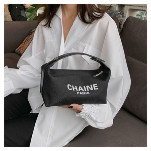 Sac à maquillage en toile imprimée avec sangle, 10 pouces, haute qualité, coton pur, étiquette en PU, logo cousu, sac cosmétique, sac à fermeture éclair - Product Image 1