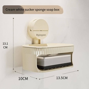 Support mural épaissi à <span class=keywords><strong>ventouse</strong></span> sans perçage pour salle de bain, double porte-<span class=keywords><strong>savon</strong></span>, tapis éponge drainant et boîte de rangement - Product Image 6