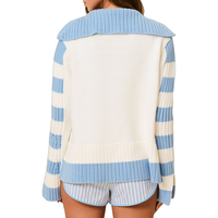Pull en maille côtelée décontracté pour femme, 100 % coton, rayé, coupe ample, demi-zip, avec poignets côtelés, style preppy, vente en gros sur mesure