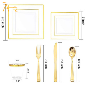 Haute qualité Banquet argent or Rose or bordé luxe couverts fête de mariage assiettes ensembles en plastique vaisselle <span class=keywords><strong>jetable</strong></span> - Product Image 5