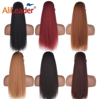 AliLeader Queue de Cheval Afro Yaki Lisse à Cordon 22'' pour Femmes Noires, Extensions de Cheveux Synthétiques Frisés