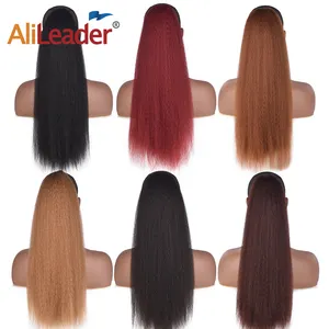 AliLeader 22'' Afro Yaki Straight Drawstring Ponytails For Black Women Kinky Ponytail Synthetic Hair Ponytail Extensions