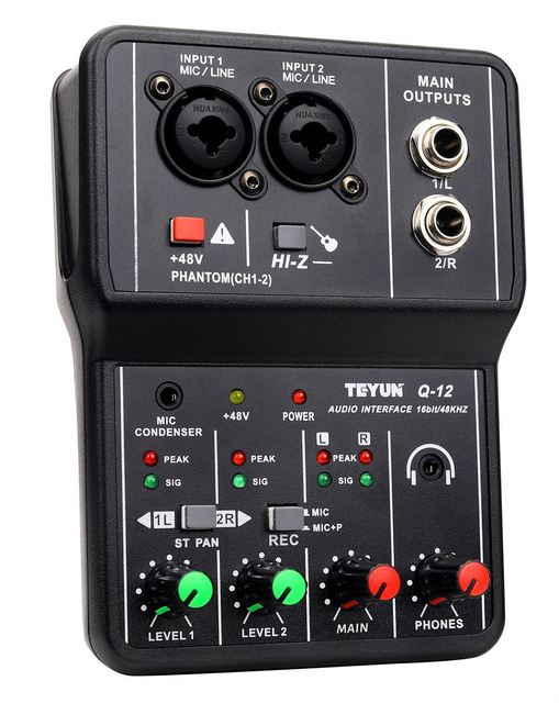Teyun Q12 Professional Audio Interface Sound Card Universal for Electric Guitar Live Recording Video Lighting Professional