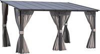 14' x 10' Gazebo voor terras, hardtop, schuine pergola, gordijnen, muskietengaas, wandmontage, zwaar, decoratief