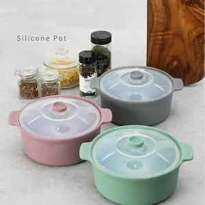 Silicone Pot for Microwave Food Steamer Bowl, Microwave Silicone Food Steamer with Handle & Lid (Set of 2), Steam Cooker Pot