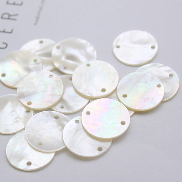 Discos De Nacar 15mm 20mm 25mm White Mother of Pearl Shell Disc Two Holes