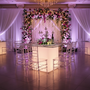 Led Illuminated <strong>White</strong> Acrylic Banquet <strong>Dining</strong> <strong>Table</strong> With Clear Top - Product Image 2