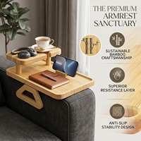 Bandeja de Bambú Premium para Reposabrazos de Sofá, Fácil de Limpiar, con Soporte para Teléfono y Portavasos, para Sala de Estar