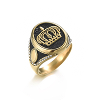 Bague pour homme en acier inoxydable plaqué or et argent, courbée, noire, décorée d'une grande couronne originale et distinctive
