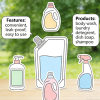 Pochette de recharge personnalisée avec bec verseur - Sac anti-fuite en PET/Nylon/PE pour recharges de spray d'ambiance, shampoing, après-shampoing et gel douche