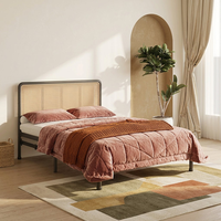 Base de Cama Moderna con Plataforma Metálica y Cabecera de Ratán, Sin Necesidad de Somier, Varios Tamaños, Muebles para Dormitorio
