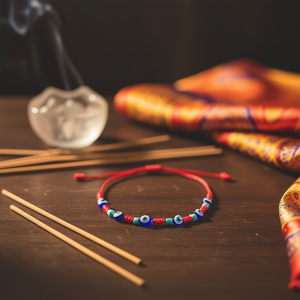 Bracelet perlé Fête des Sept Étoiles, cordon rouge, œil bleu contre le mauvais œil, bijoux de mode pour femme - Product Image 3