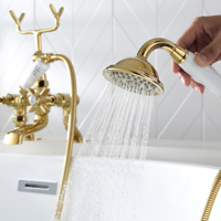 Robinet de baignoire et de douche à montage sur pont en laiton massif doré à double poignée traditionnelle pour villa classique en fonte finition chromée